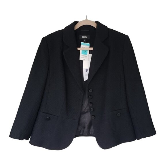 NWT Marks & Spencer Black Wool Blend Tweed Suit Blazer - Picture 2 of 11